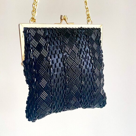 Vintage Fully Beaded Black Handmade in Hong Kong Small Evening Purse - Picture 4 of 8